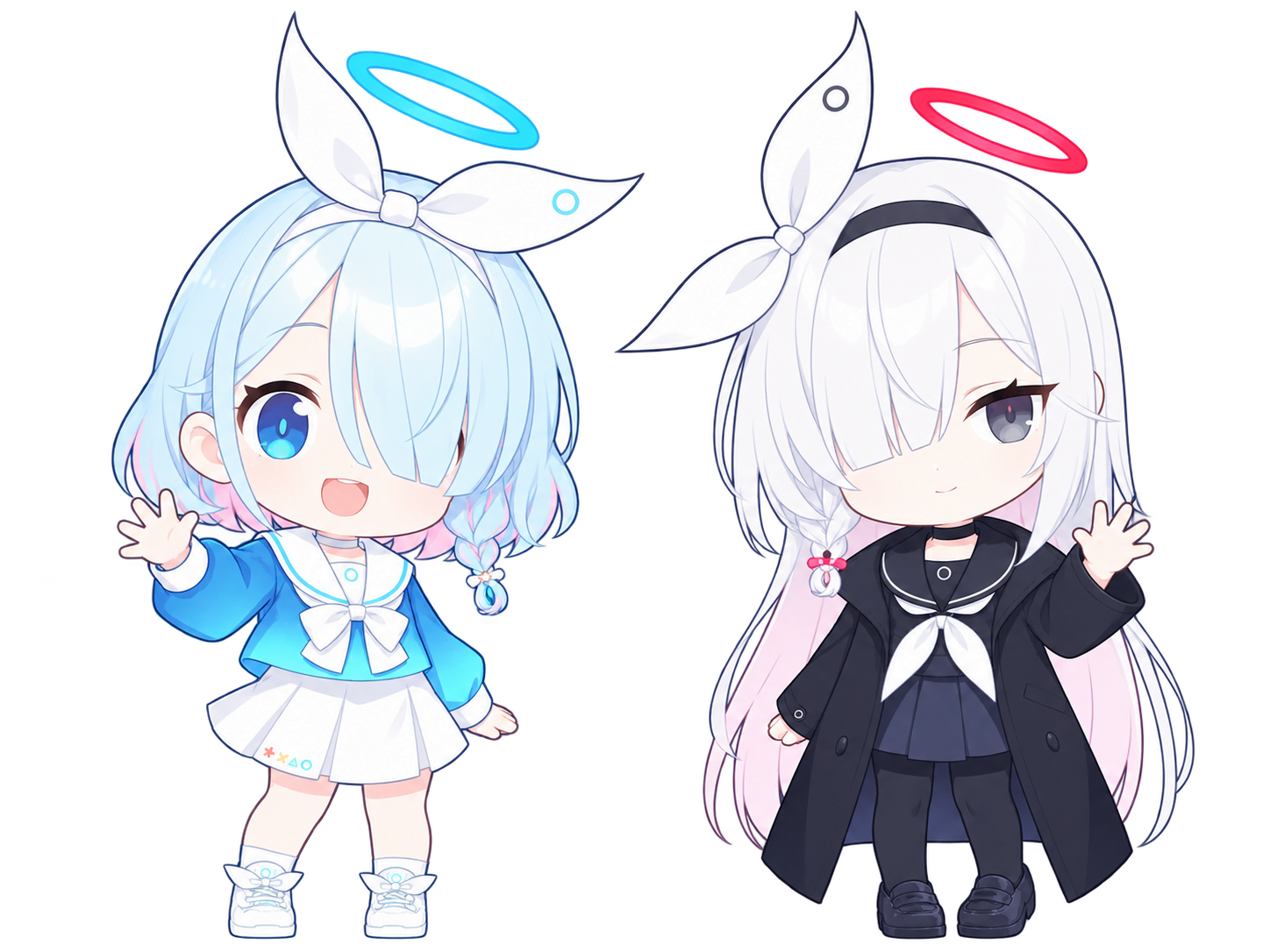 並んで手を振るチビキャラのアロナとプラナ